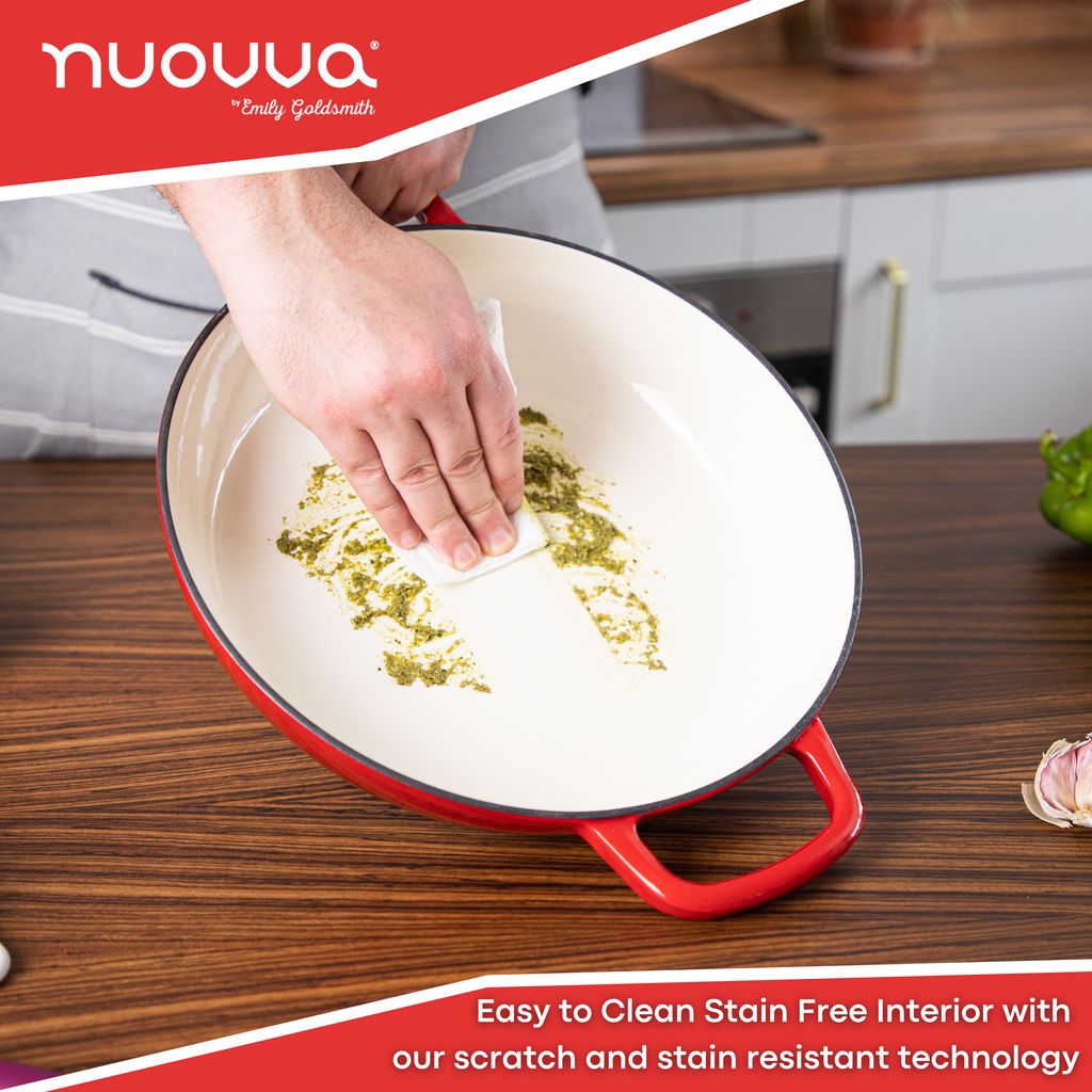 Shallow Cast Iron Dutch Oven Casserole Pot - 3.9L - 30cm (Multiple Colours) by Nuovva