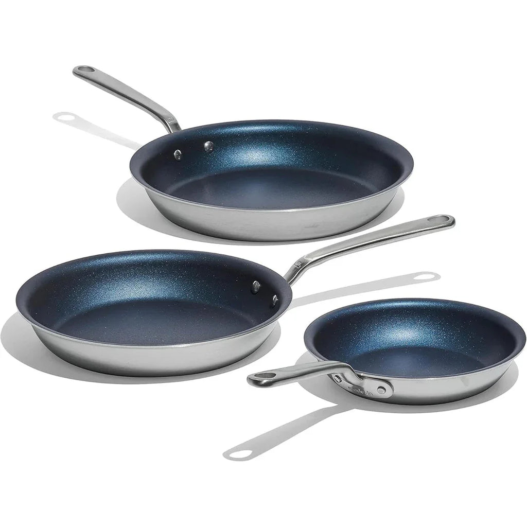 Made In – ProCoat™ Non-Stick 3-Piece Frying Pan Set (8" + 10" + 12") – 5-Ply Stainless Clad, Induction Compatible