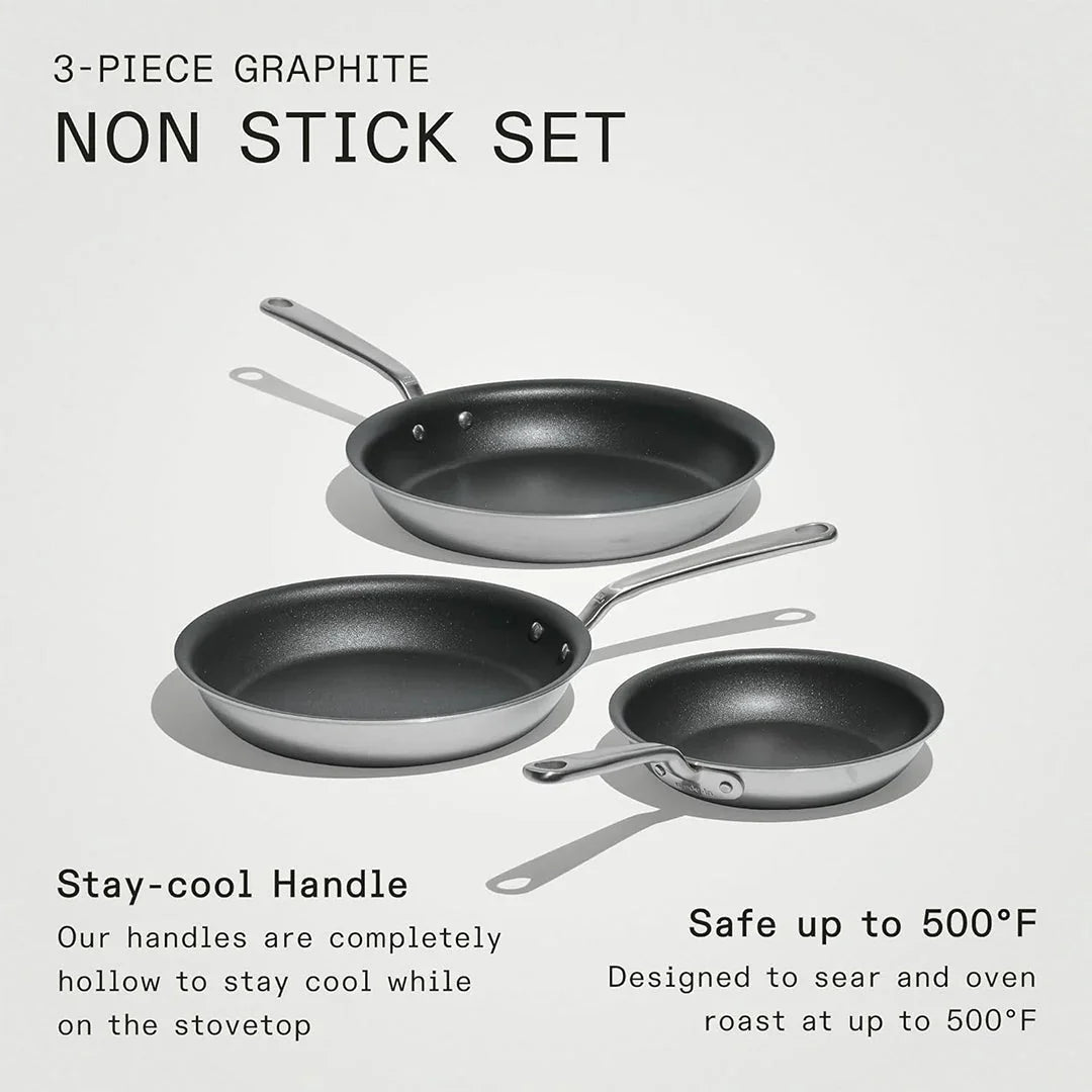Made In – ProCoat™ Non-Stick 3-Piece Frying Pan Set (8" + 10" + 12") – 5-Ply Stainless Clad, Induction Compatible