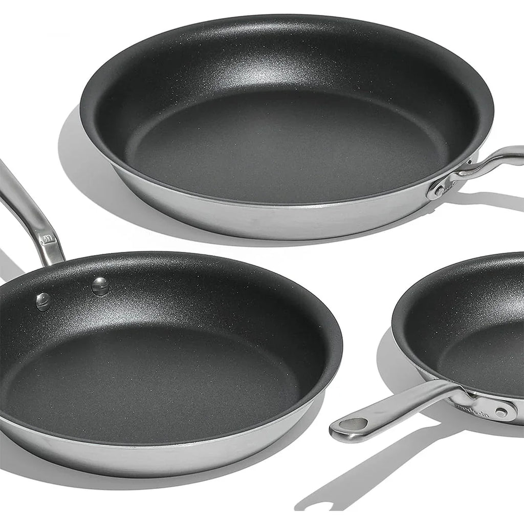 Made In – ProCoat™ Non-Stick 3-Piece Frying Pan Set (8" + 10" + 12") – 5-Ply Stainless Clad, Induction Compatible