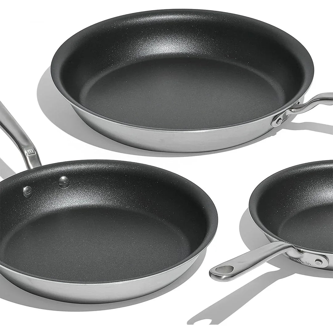 Made In – ProCoat™ Non-Stick 3-Piece Frying Pan Set (8" + 10" + 12") – 5-Ply Stainless Clad, Induction Compatible