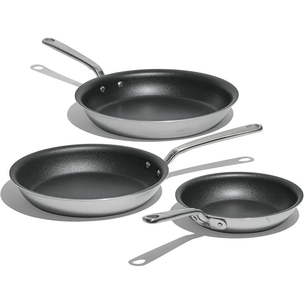 Made In – ProCoat™ Non-Stick 3-Piece Frying Pan Set (8" + 10" + 12") – 5-Ply Stainless Clad, Induction Compatible