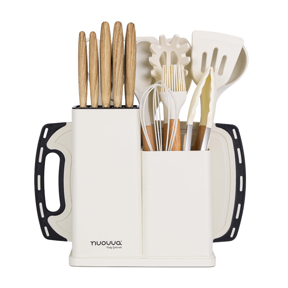 17pcs Kitchen Utensil & Knife Set with Block & Chopping Board (Multiple Colours) - By Nuovva