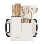 17pcs Cream Kitchen Utensil & Knife Set with Block & Chopping Board, By Nuovva