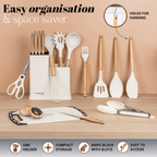 17pcs Cream Kitchen Utensil & Knife Set with Block & Chopping Board, By Nuovva