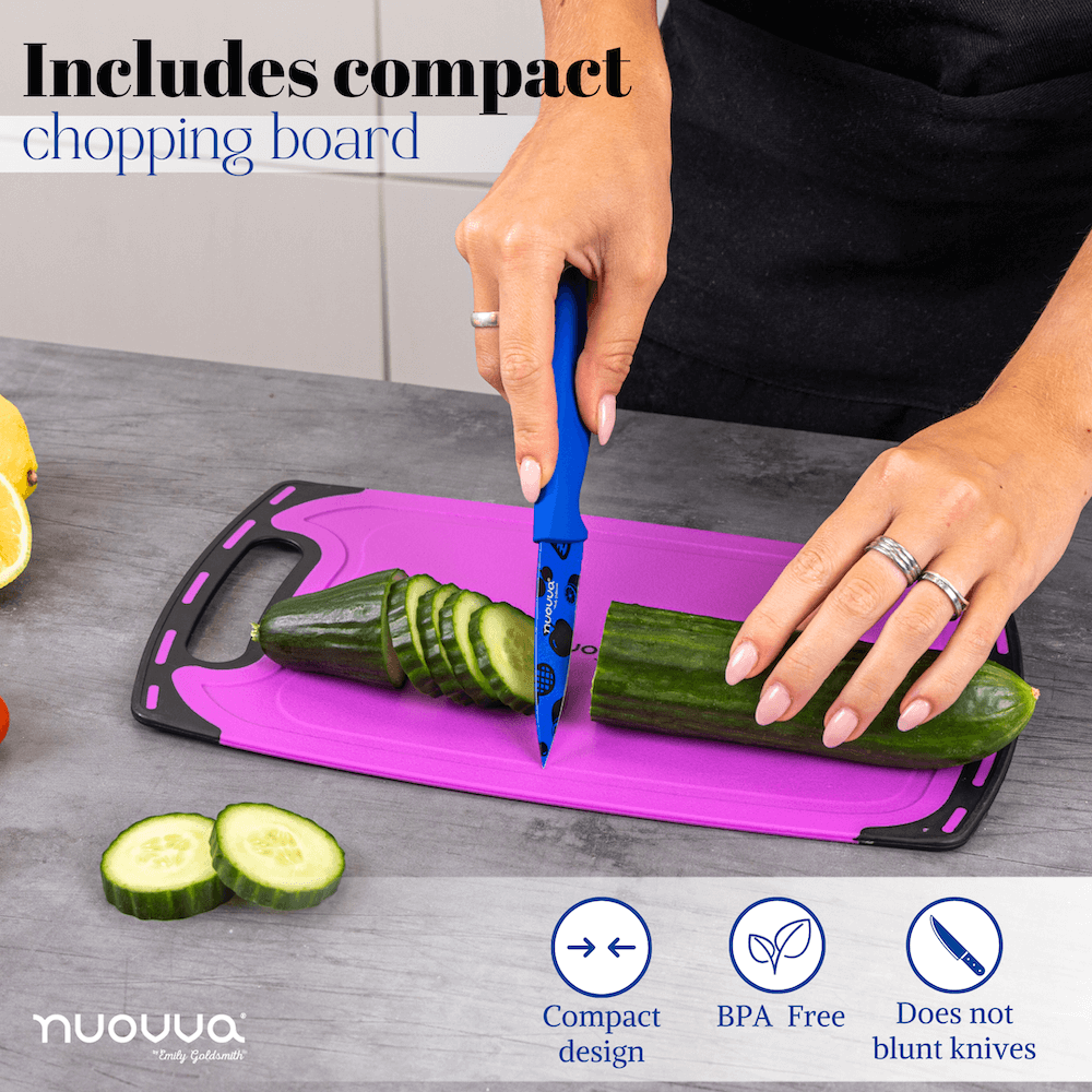 17pcs Colourful Kitchen Utensil & Knife Set with Block & Chopping Board, By Nuovva