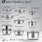17pcs Stainless Steel Pots and Pans Cookware Set, by Nuovva