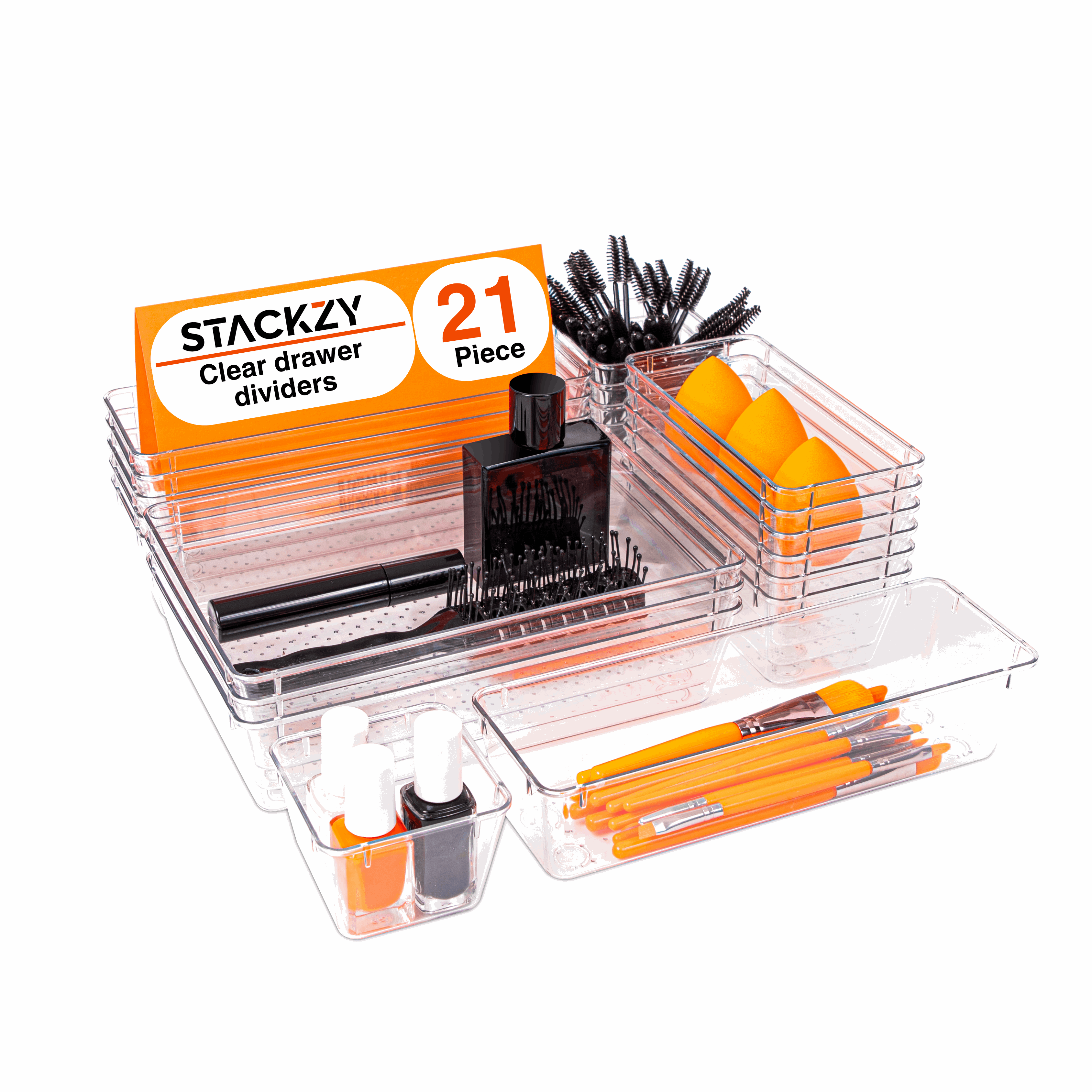 Clear Drawer Organiser Set - 21 pcs, by Stackzy