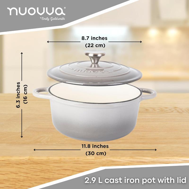 Enamelled Cast Iron Casserole Pot - 22cm - 2.9L (Multiple Colours)