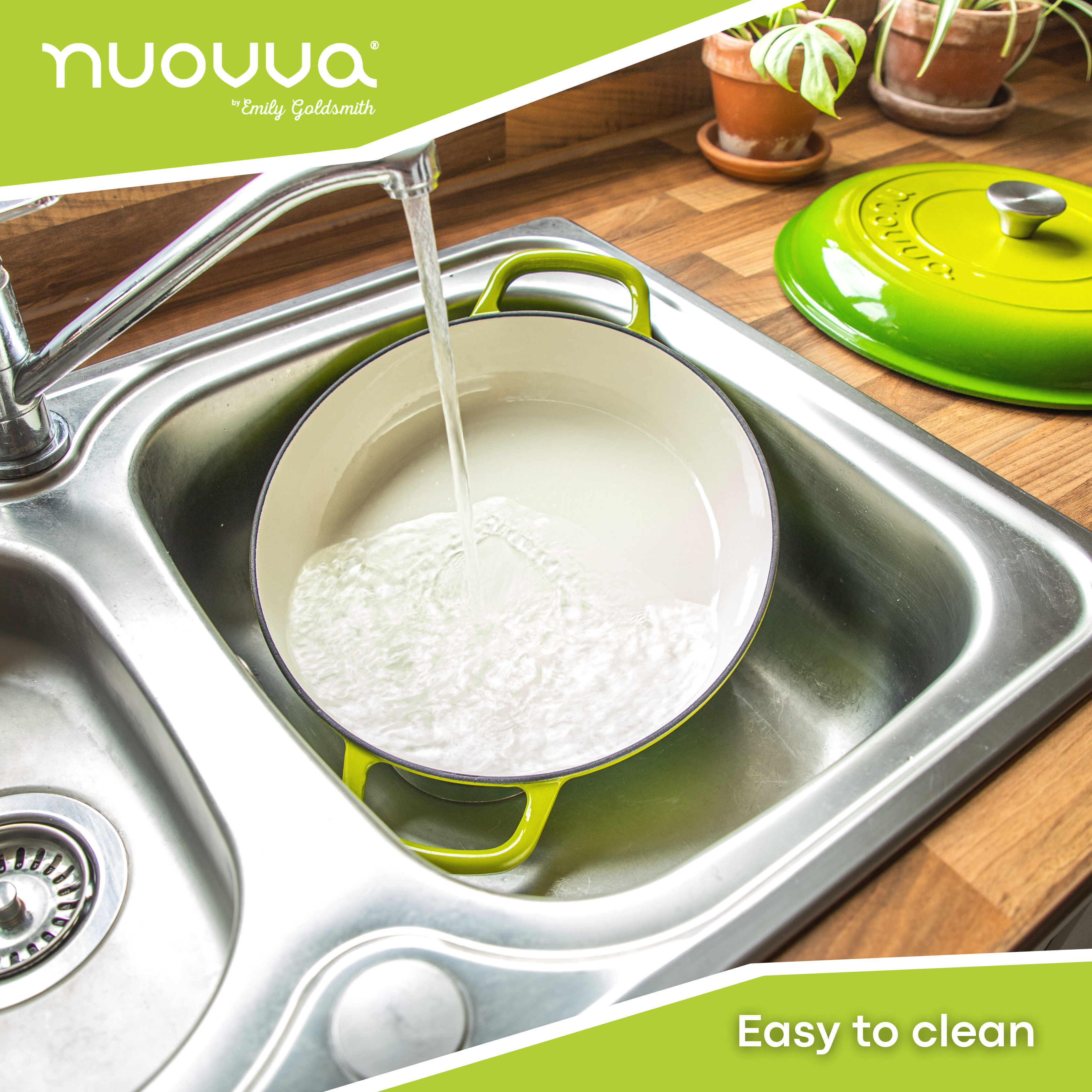 Light Green Shallow Cast Iron Dutch Oven Casserole Pot - 3.9L - 30cm by Nuovva