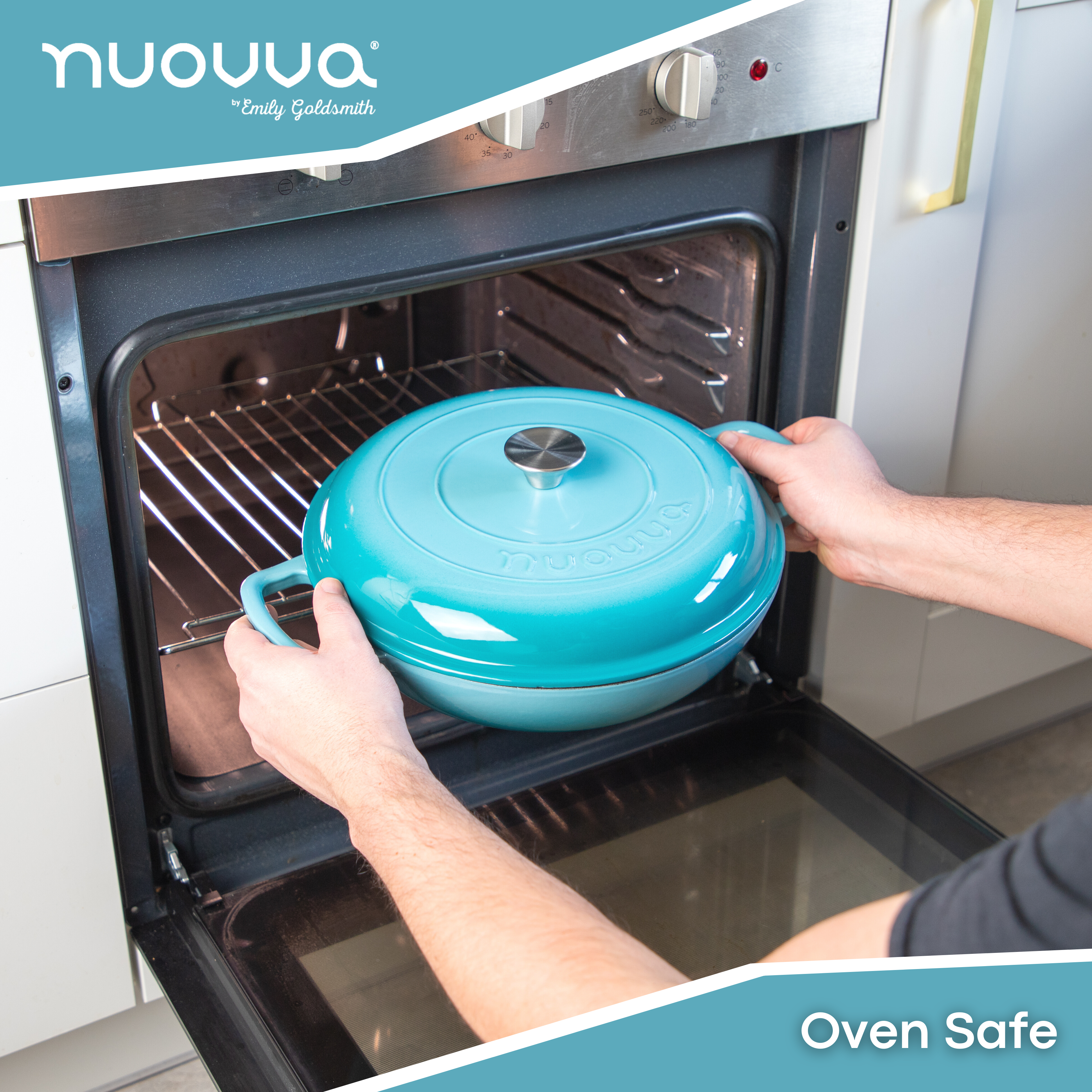 Light Blue Shallow Cast Iron Dutch Oven Casserole Pot - 3.9L - 30cm by Nuovva