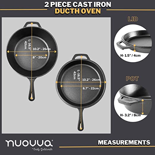 Cast Iron Pre Seasoned Skillet Frying Pan Chef Set (25 & 30cm)