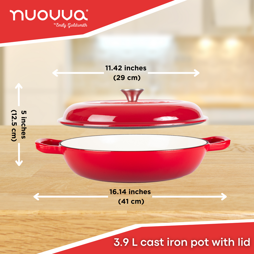 Shallow Cast Iron Dutch Oven Casserole Pot (Multiple Colours & Sizes) by Nuovva