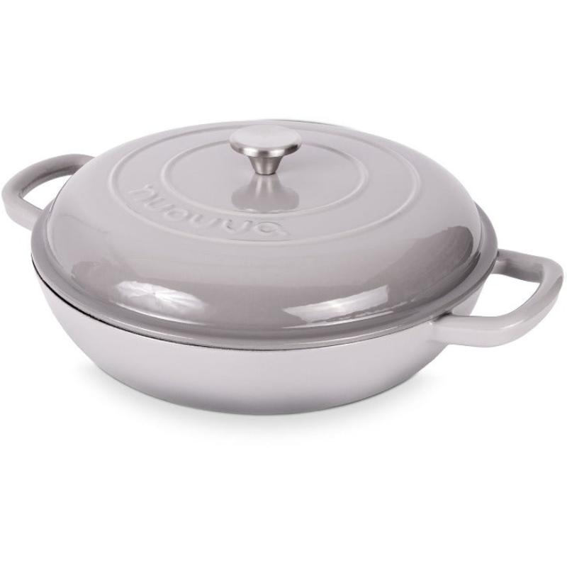 Grey Shallow Cast Iron Dutch Oven Casserole Pot - 3.9L - 30cm by Nuovva