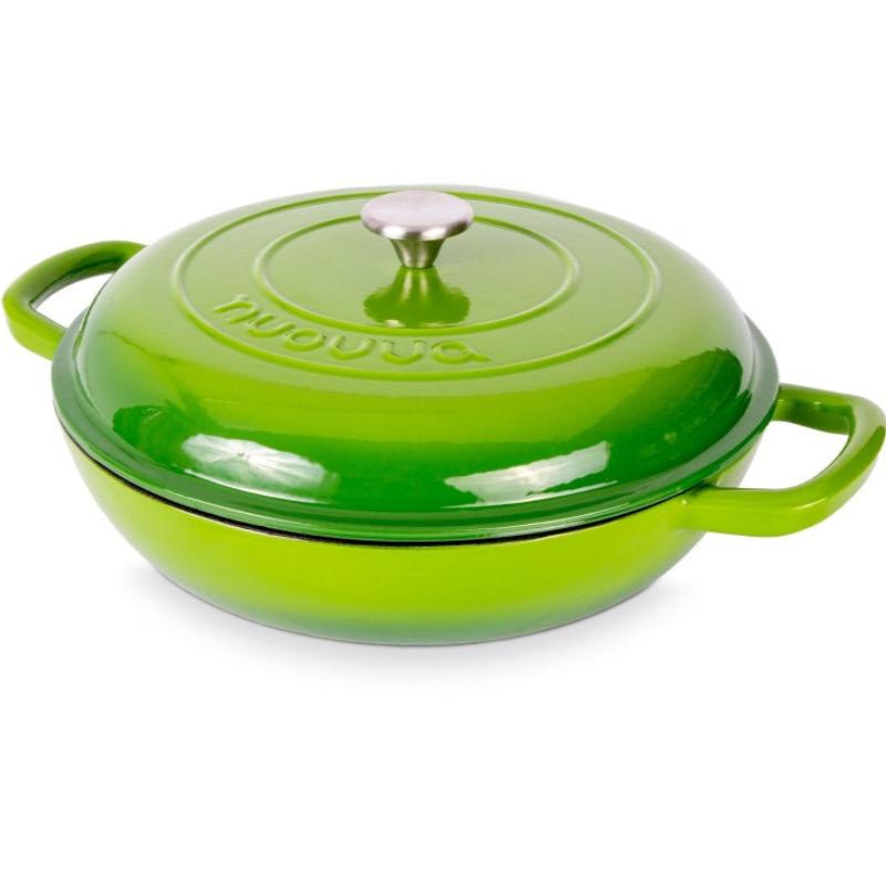 Light Green Shallow Cast Iron Dutch Oven Casserole Pot - 3.9L - 30cm by Nuovva