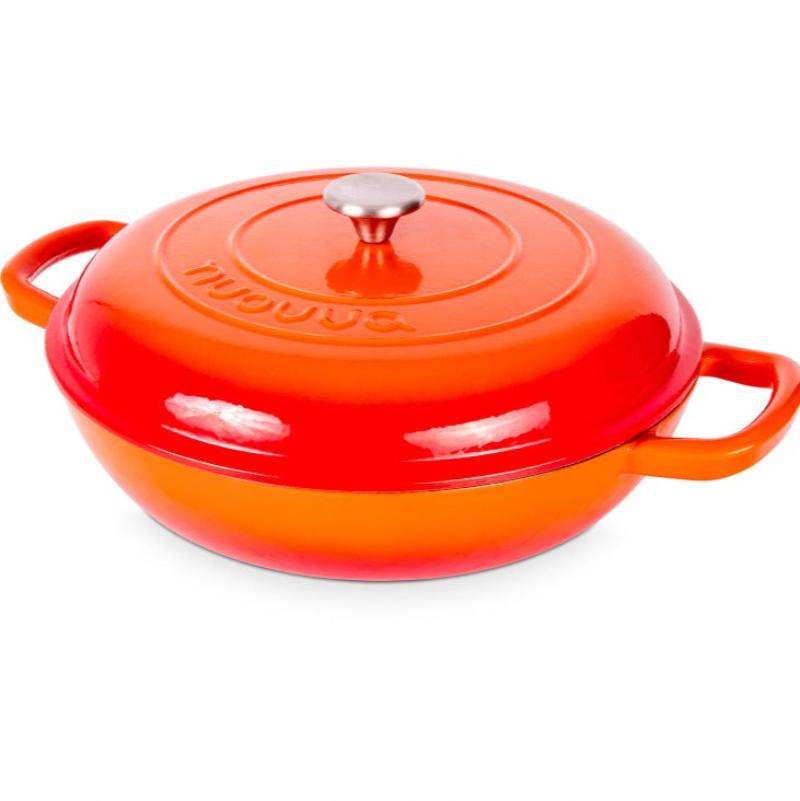 Shallow Cast Iron Dutch Oven Casserole Pot - 3.9L - 30cm (Multiple Colours) by Nuovva