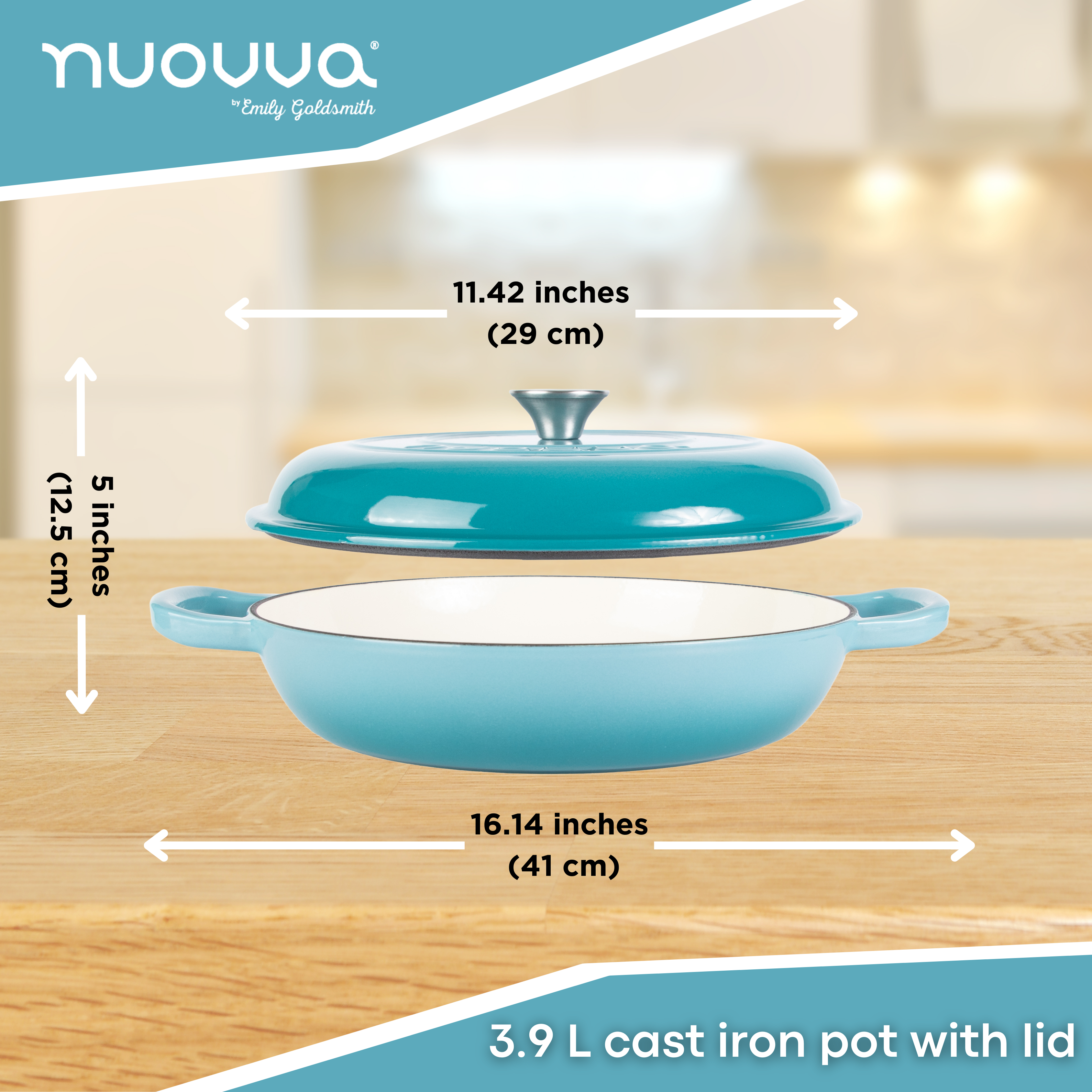 Shallow Cast Iron Dutch Oven Casserole Pot (Multiple Colours & Sizes) by Nuovva