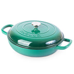 Shallow Cast Iron Casserole Dish with Lid - 32cm - 3.5L (Multiple Colours), by Nuovva