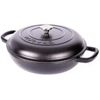 Black Shallow Cast Iron Casserole Dish with Lid - 32cm - 3.5L, by Nuovva