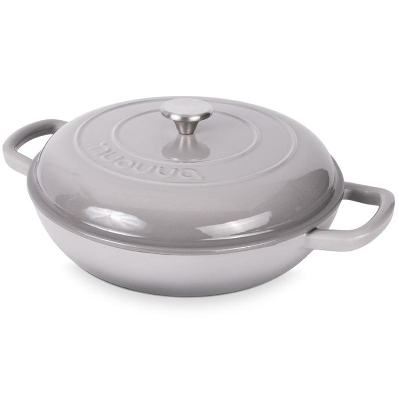 Shallow Cast Iron Casserole Dish with Lid - 32cm - 3.5L (Multiple Colours), by Nuovva