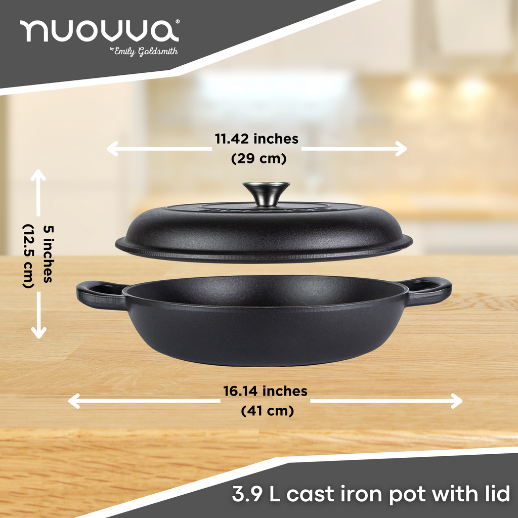 Shallow Cast Iron Dutch Oven Casserole Pot - 3.9L - 30cm (Multiple Colours) by Nuovva
