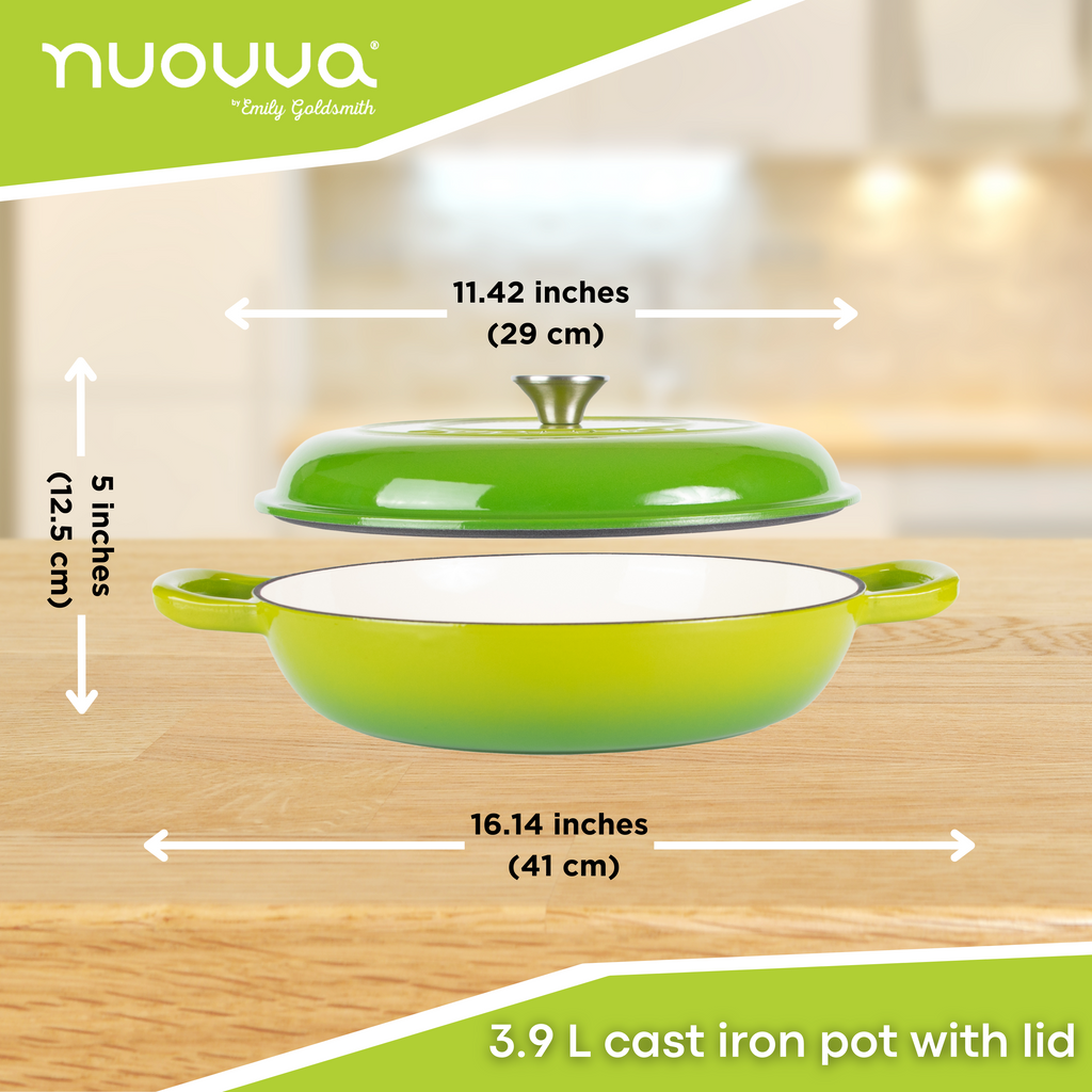 Shallow Cast Iron Dutch Oven Casserole Pot - 3.9L - 30cm (Multiple Colours) by Nuovva