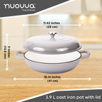 Grey Shallow Cast Iron Dutch Oven Casserole Pot - 3.9L - 30cm by Nuovva