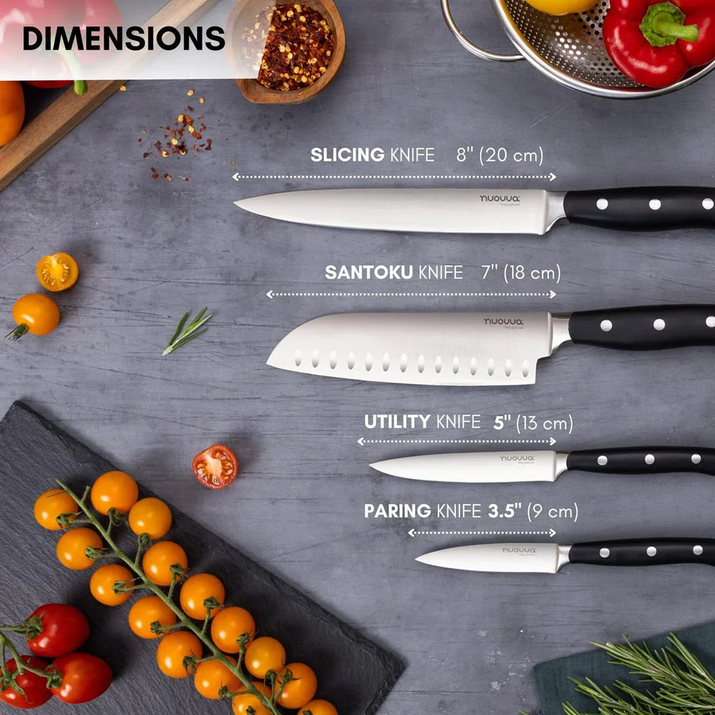 Ultra-Sharp High Carbon Stainless Steel 4pcs Kitchen Knife Set with Ergonomic Grip By Nuovva