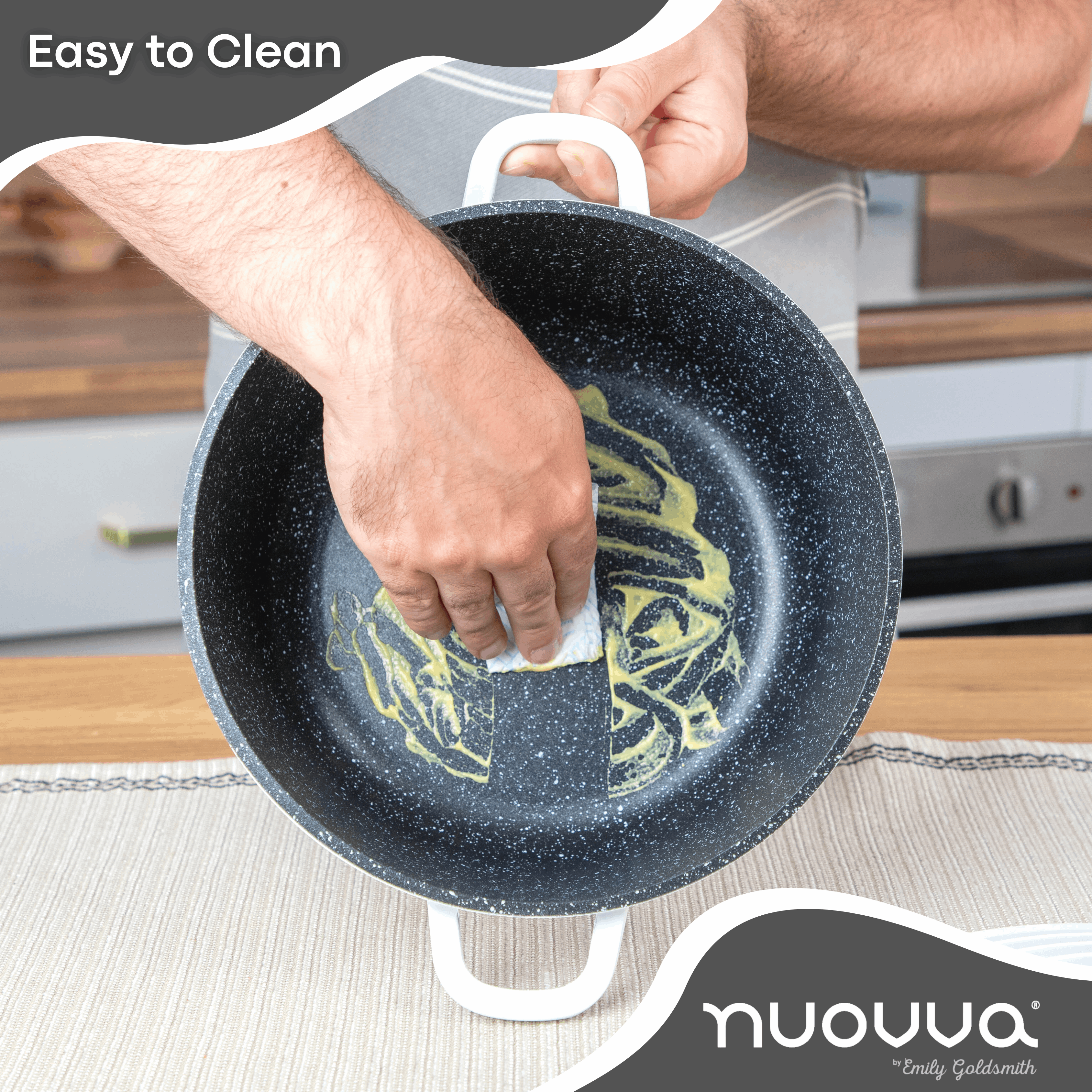 Cream Aluminium Shallow Casserole Pan with Lid - 28cm - 3.9L, by Nuovva