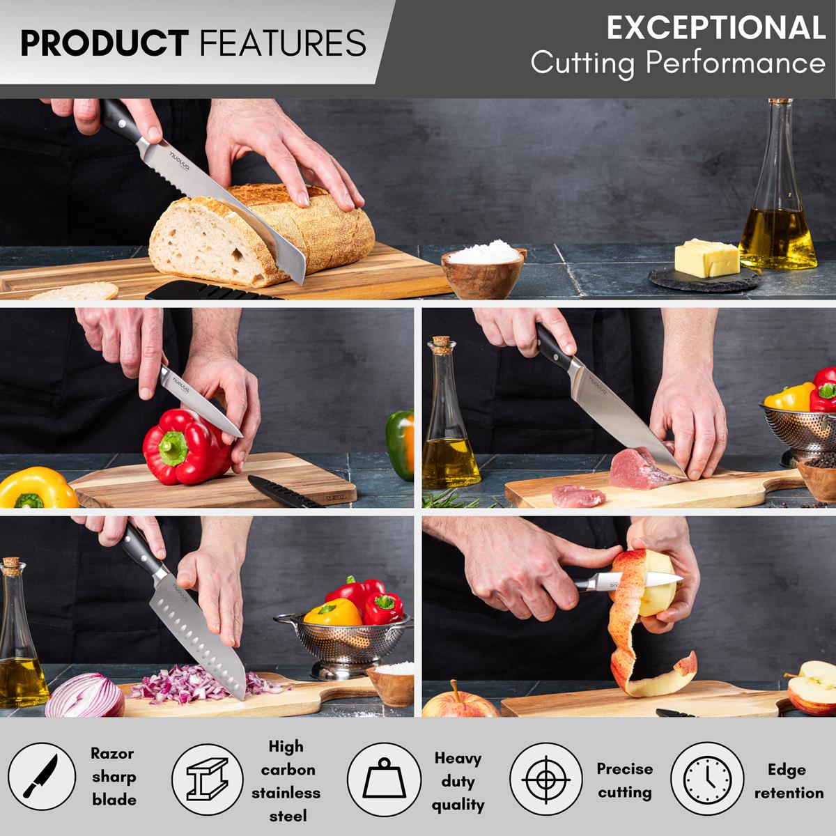 5pcs High Carbon Stainless Steel Knife Set – Chef to Paring – by Nuovva