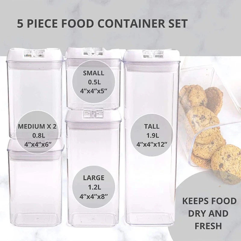 5-Piece Food Storage Containers (Black/White Lid), by Nuovva