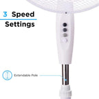 Oscillating 3-Speed Pedestal Fan (16inch) Black/White