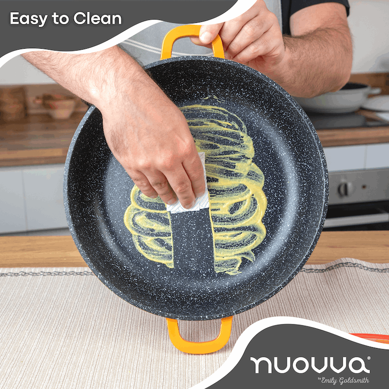 Orange Aluminium Shallow Casserole Pan with Lid - 28cm - 3.9L, by Nuovva