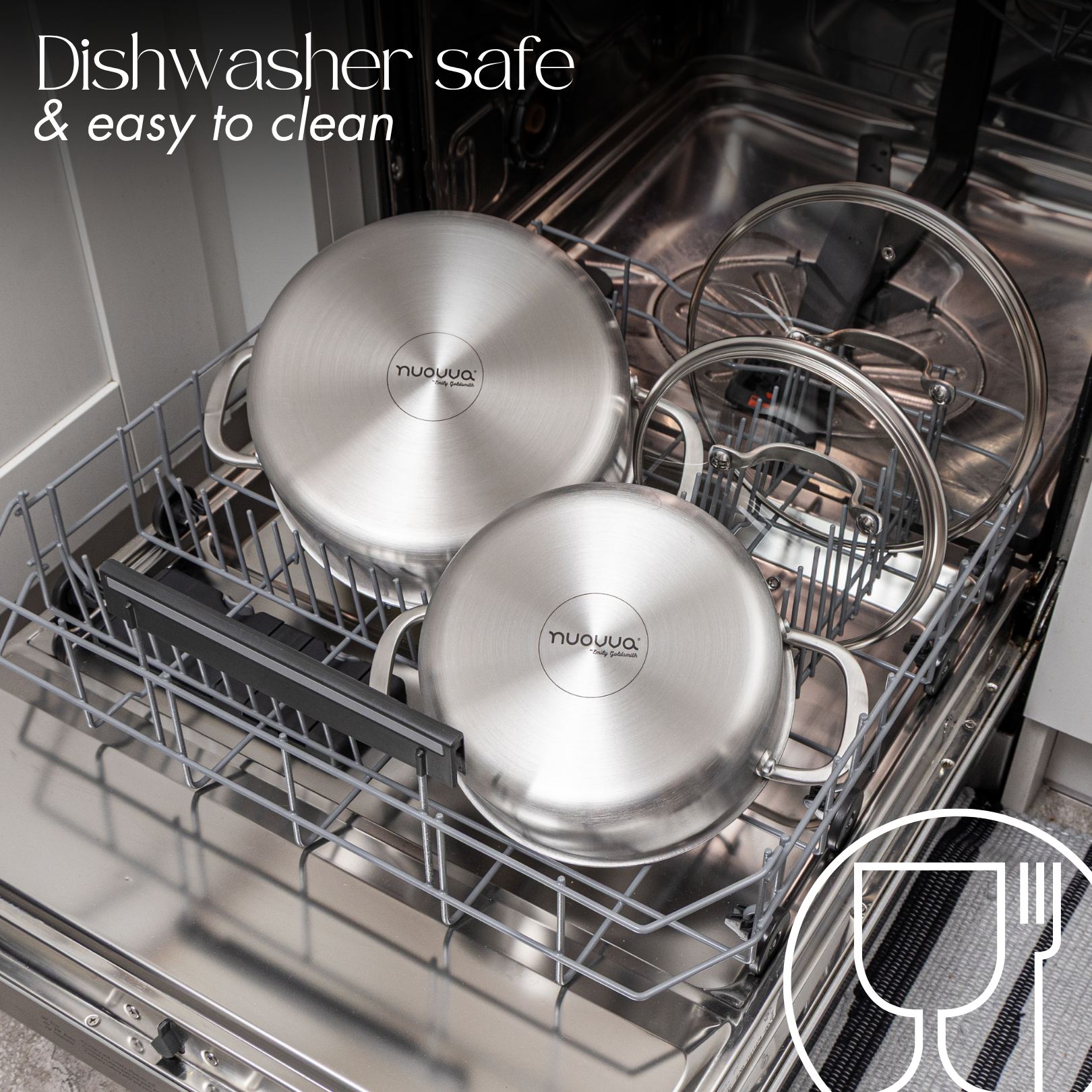 6Pcs Stainless Steel Casserole Set – 3 Pots with Glass Lids – (20cm 2.7L, 24cm 4.3L & 28cm 7.2L) – By Nuovva