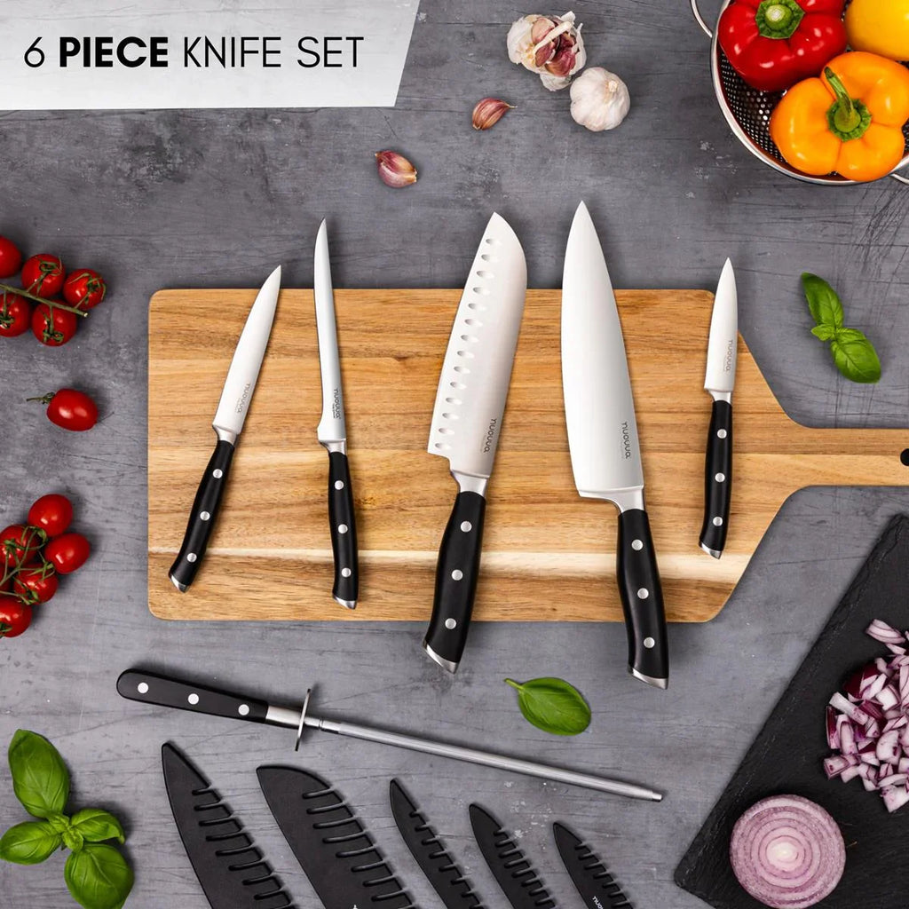 6pcs High Carbon Stainless Steel Kitchen Knife Set with Sharpener – By Nuovva
