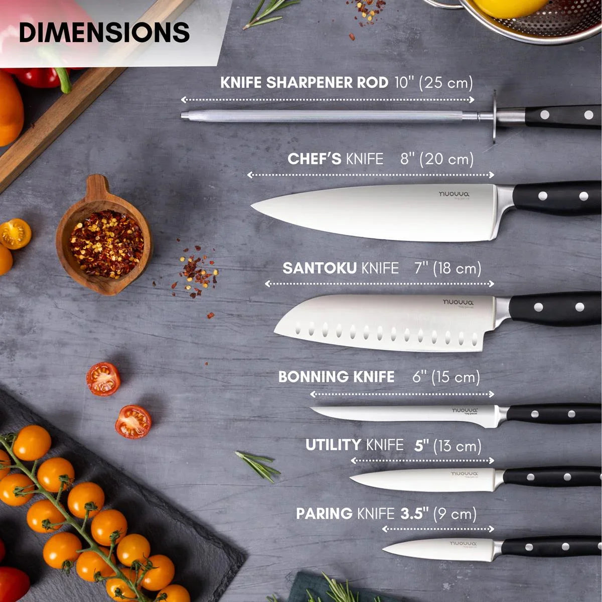 6pcs High Carbon Stainless Steel Kitchen Knife Set with Sharpener – By Nuovva