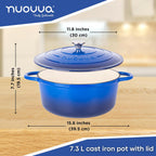 Dark Blue Enamelled Cast Iron Dutch Oven, Casserole Pot - 30cm - 6.9L