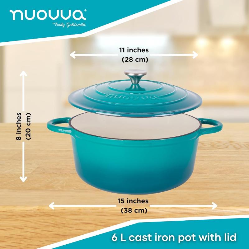 Teal Enamelled Cast Iron Casserole Pot - 28cm - 6L