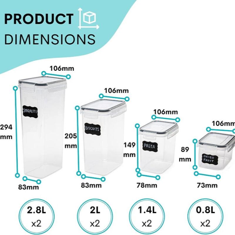 Airtight Kitchen Food Storage Containers, Multiple Sizes - Set of 8 by Nuovva