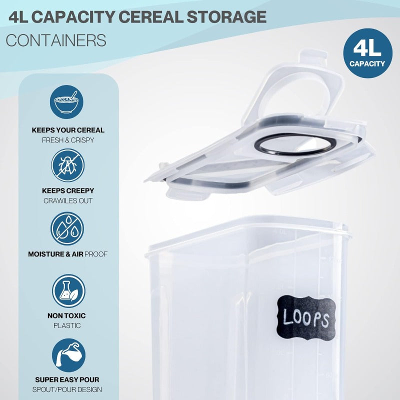 Cereal Storage Containers For Pantries Airtight BPA-Free 4L - 3pcs, by Nuovva