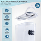 Cereal Storage Containers For Pantries Airtight BPA-Free 4L - 4pcs, by Nuovva