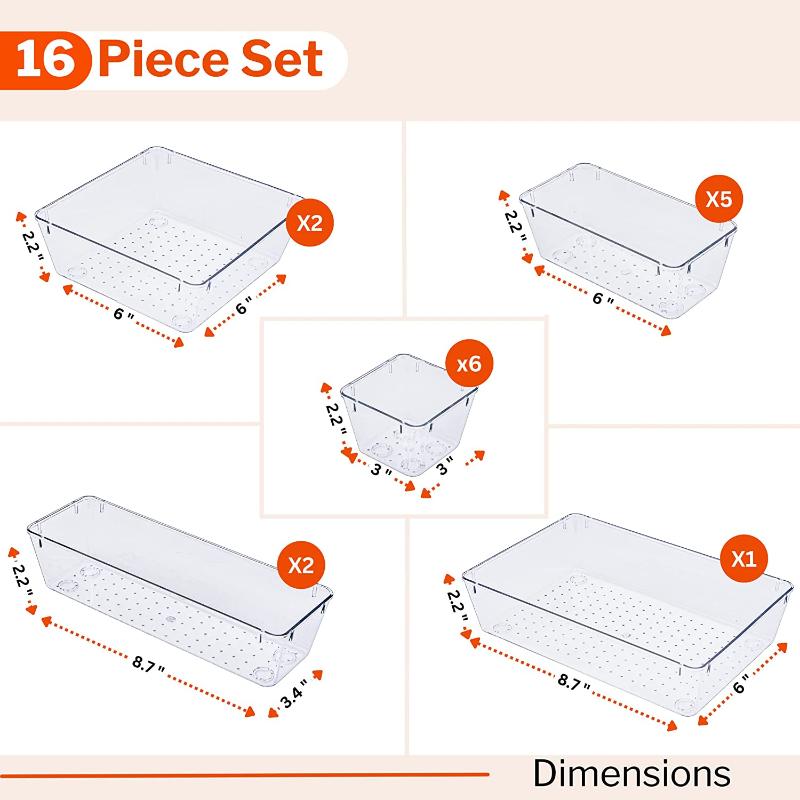 Clear Drawer Organiser Set - 16 pcs, by Stackzy