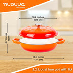 Orange Shallow Cast Iron Dutch Oven Casserole Pot,  2.2L - 26cm