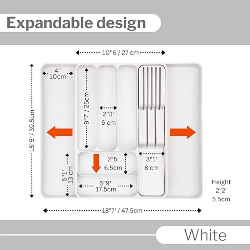 White Expandable Cutlery Drawer Organiser Divider, by Nuovva