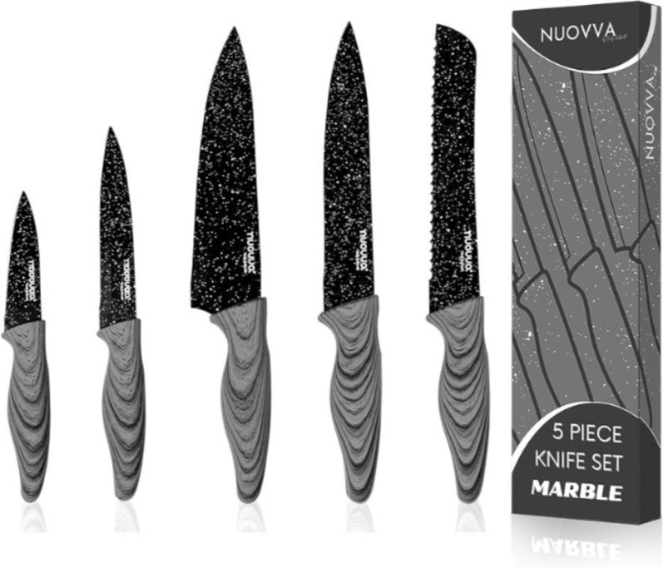 Granite Non-Stick Kitchen Knife Set 5pcs - Multiple Colours, by Nuovva