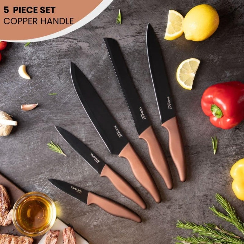 Copper Granite Non-Stick Kitchen Knife Set 5pcs, by Nuovva