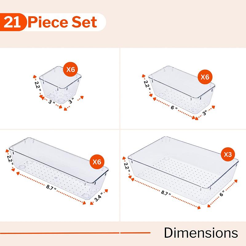 Clear Drawer Organiser Set - 21 pcs, by Stackzy