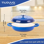Shallow Cast Iron Dutch Oven Casserole Pot - 2.2L - 26cm, (Multiple Colours) by Nuovva