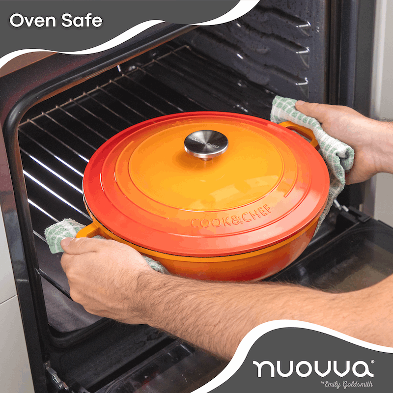 Orange Aluminium Shallow Casserole Pan with Lid - 28cm - 3.9L, by Nuovva