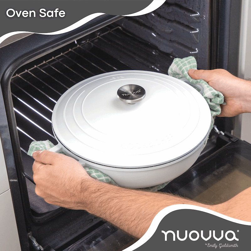Cream Aluminium Shallow Casserole Pan with Lid - 28cm - 3.9L, by Nuovva